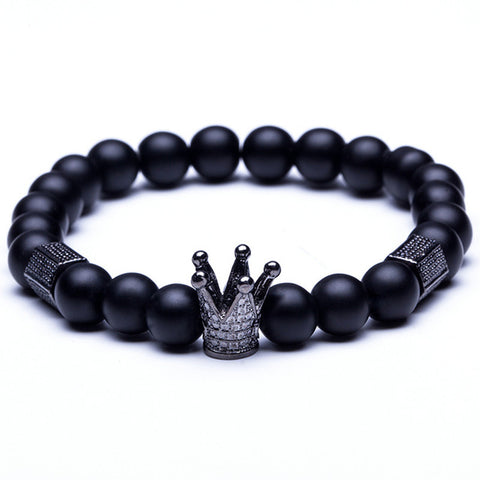 Lava Stone Natural Stone Beads Strand Bracelet for Men Crown Skull Pendant Charms Bracelet Male Jewelry Accessories Dropshipping