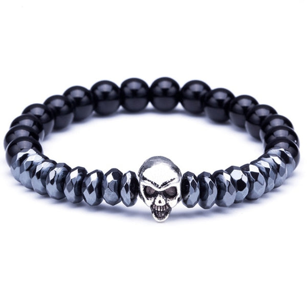 Lava Stone Natural Stone Beads Strand Bracelet for Men Crown Skull Pendant Charms Bracelet Male Jewelry Accessories Dropshipping
