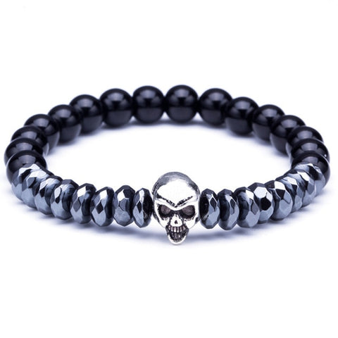 Lava Stone Natural Stone Beads Strand Bracelet for Men Crown Skull Pendant Charms Bracelet Male Jewelry Accessories Dropshipping
