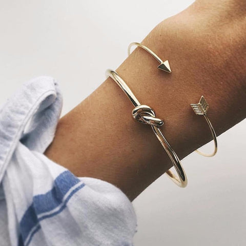 2 Pcs/set Bohemian Retro Bracelet Fashion Minimalist Arrow Knotted Opening Bangle Women's Party Jewelry Accessories