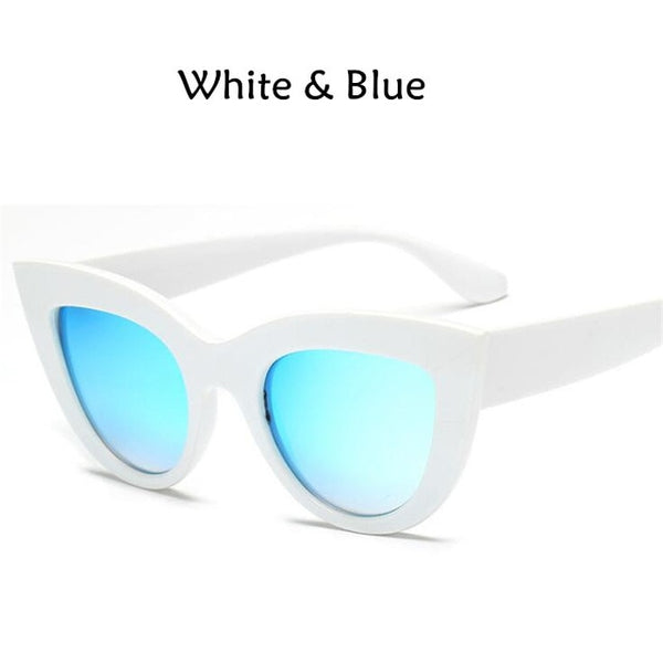 2018 New Cat Eye Women Sunglasses Tinted Color Lens Men Vintage Shaped Sun Glasses Female Eyewear Blue Sunglasses Brand Designer