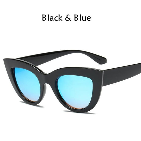 2018 New Cat Eye Women Sunglasses Tinted Color Lens Men Vintage Shaped Sun Glasses Female Eyewear Blue Sunglasses Brand Designer