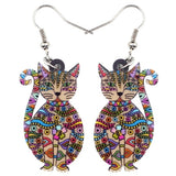 Bonsny Statement Acrylic Floral Cat Kitten Earrings Big Long Drop Dangle Fashion Animal Jewelry For Girls Women Lady Accessories