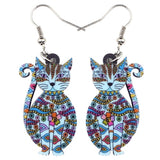 Bonsny Statement Acrylic Floral Cat Kitten Earrings Big Long Drop Dangle Fashion Animal Jewelry For Girls Women Lady Accessories