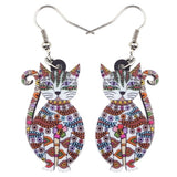Bonsny Statement Acrylic Floral Cat Kitten Earrings Big Long Drop Dangle Fashion Animal Jewelry For Girls Women Lady Accessories