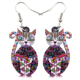 Bonsny Statement Acrylic Floral Cat Kitten Earrings Big Long Drop Dangle Fashion Animal Jewelry For Girls Women Lady Accessories