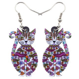 Bonsny Statement Acrylic Floral Cat Kitten Earrings Big Long Drop Dangle Fashion Animal Jewelry For Girls Women Lady Accessories