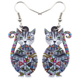Bonsny Statement Acrylic Floral Cat Kitten Earrings Big Long Drop Dangle Fashion Animal Jewelry For Girls Women Lady Accessories