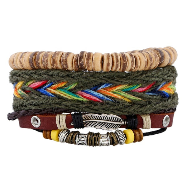 Fashion Weave Punk Vintage Cuff Beads Evil Eye Charm Male Men's Blue Leather Women Bracelets Men Female Jewelry Accessories