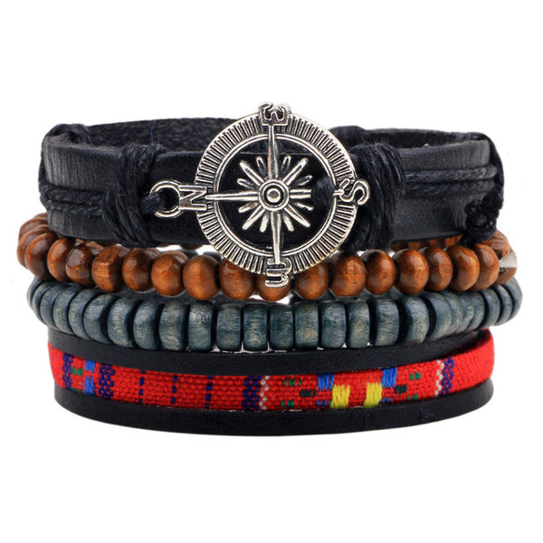 Fashion Weave Punk Vintage Cuff Beads Evil Eye Charm Male Men's Blue Leather Women Bracelets Men Female Jewelry Accessories
