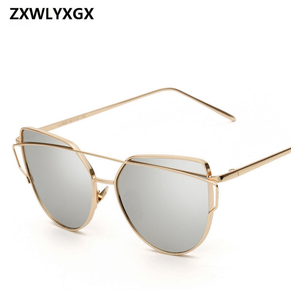 2018 Sunglasses Women Luxury Cat eye Brand Design Mirror  Rose New Gold Vintage Cateye Fashion sun glasses lady Eyewear