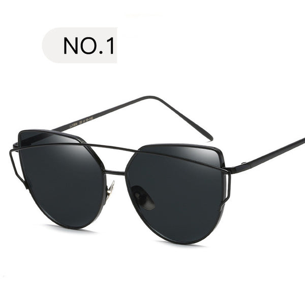 2018 Sunglasses Women Luxury Cat eye Brand Design Mirror  Rose New Gold Vintage Cateye Fashion sun glasses lady Eyewear