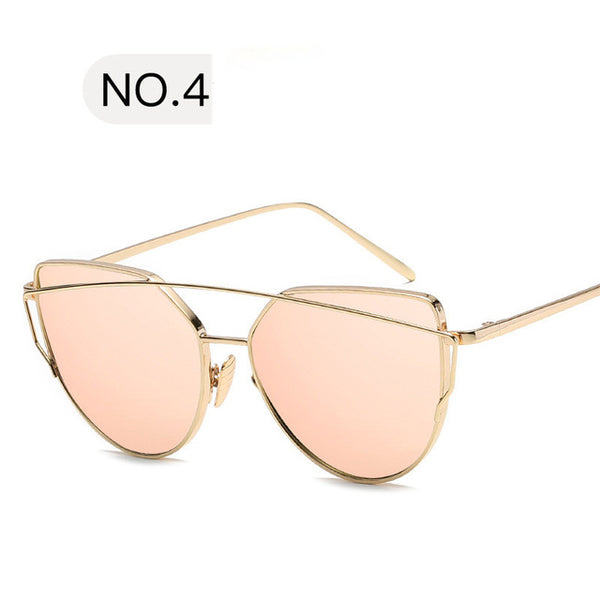 2018 Sunglasses Women Luxury Cat eye Brand Design Mirror  Rose New Gold Vintage Cateye Fashion sun glasses lady Eyewear