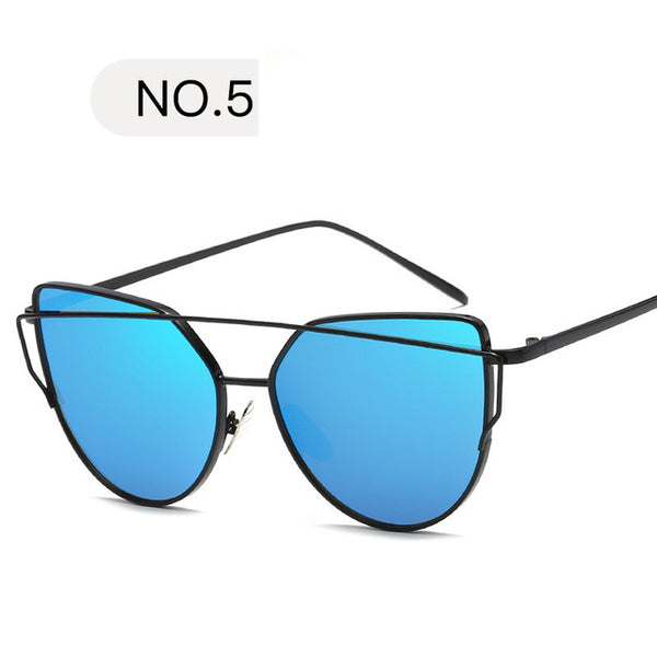 2018 Sunglasses Women Luxury Cat eye Brand Design Mirror  Rose New Gold Vintage Cateye Fashion sun glasses lady Eyewear