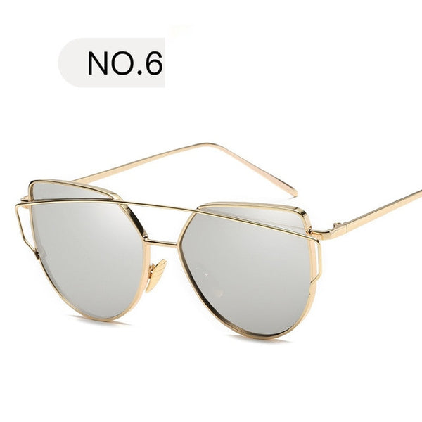 2018 Sunglasses Women Luxury Cat eye Brand Design Mirror  Rose New Gold Vintage Cateye Fashion sun glasses lady Eyewear