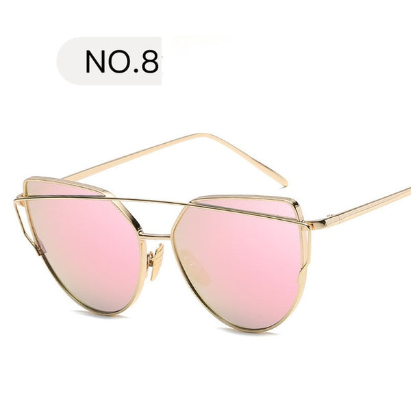 2018 Sunglasses Women Luxury Cat eye Brand Design Mirror  Rose New Gold Vintage Cateye Fashion sun glasses lady Eyewear