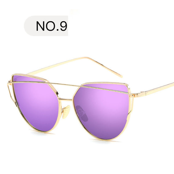 2018 Sunglasses Women Luxury Cat eye Brand Design Mirror  Rose New Gold Vintage Cateye Fashion sun glasses lady Eyewear