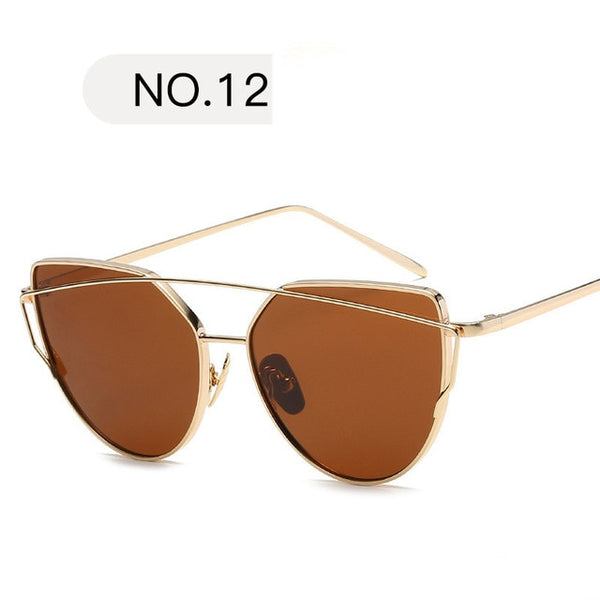 2018 Sunglasses Women Luxury Cat eye Brand Design Mirror  Rose New Gold Vintage Cateye Fashion sun glasses lady Eyewear