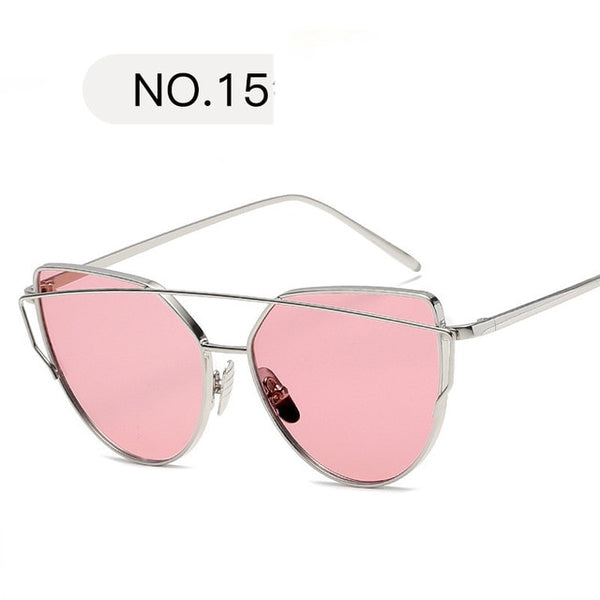 2018 Sunglasses Women Luxury Cat eye Brand Design Mirror  Rose New Gold Vintage Cateye Fashion sun glasses lady Eyewear
