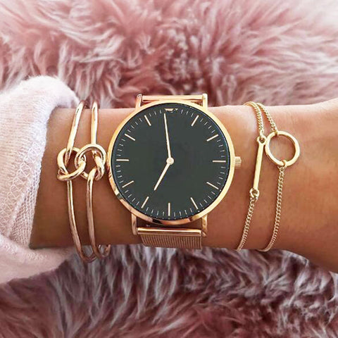 3Pcs/set Women's Fashion Punk Bracelet Simple Double Knot Loop Metal Chain Bracelet Bohemian Retro Jewelry Accessories NS16