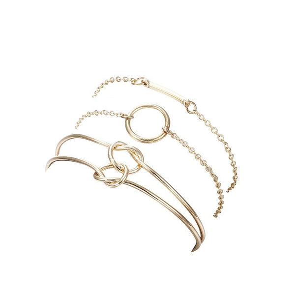 3Pcs/set Women's Fashion Punk Bracelet Simple Double Knot Loop Metal Chain Bracelet Bohemian Retro Jewelry Accessories NS16