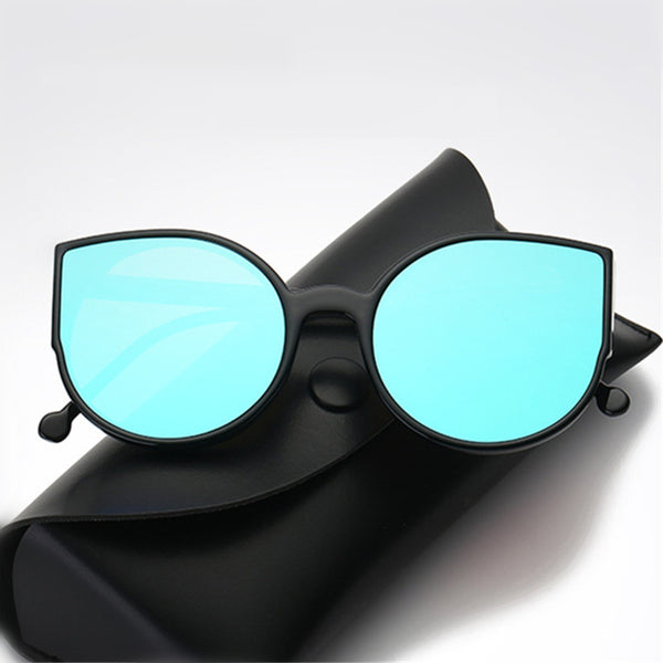 KUJUNY Classic Trend Cat Eye Sunglasses for Women Coating Reflective Mirror Sun Glasses Black Frame Eyewears Fashion Eyeglasses