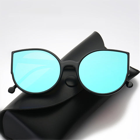 KUJUNY Classic Trend Cat Eye Sunglasses for Women Coating Reflective Mirror Sun Glasses Black Frame Eyewears Fashion Eyeglasses