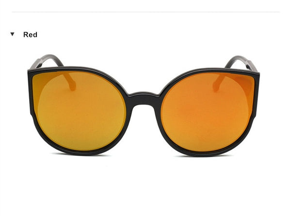 KUJUNY Classic Trend Cat Eye Sunglasses for Women Coating Reflective Mirror Sun Glasses Black Frame Eyewears Fashion Eyeglasses
