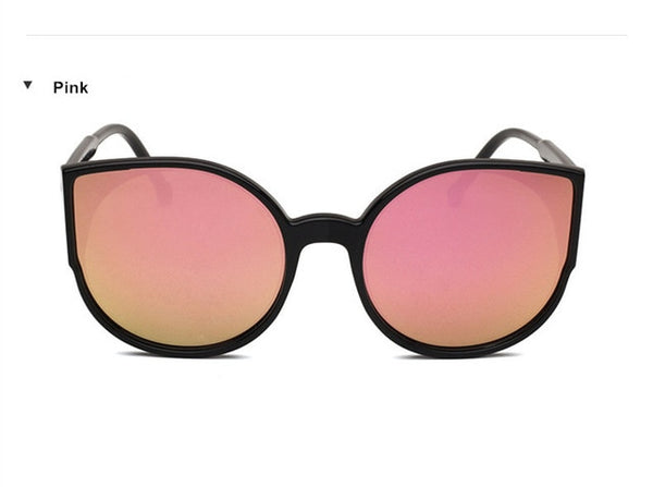 KUJUNY Classic Trend Cat Eye Sunglasses for Women Coating Reflective Mirror Sun Glasses Black Frame Eyewears Fashion Eyeglasses