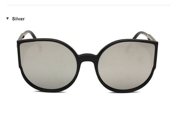 KUJUNY Classic Trend Cat Eye Sunglasses for Women Coating Reflective Mirror Sun Glasses Black Frame Eyewears Fashion Eyeglasses