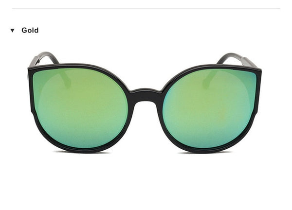 KUJUNY Classic Trend Cat Eye Sunglasses for Women Coating Reflective Mirror Sun Glasses Black Frame Eyewears Fashion Eyeglasses