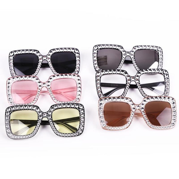 New Fashion Big Frame Dazzle Sunglasses Brand Designer Simulated Diamond Cool in Groove Oversize Vintage Sunglasses Women UV400