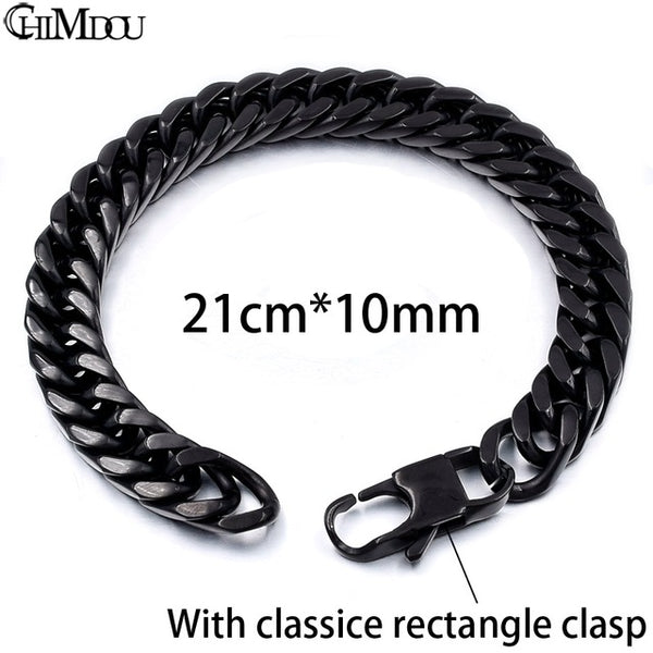 CHIMDOU Men Bracelet Silver Color / Gold Color Black Stainless Steel Bracelet & Bangle Male Accessory Hip Hop Party Rock Jewelry