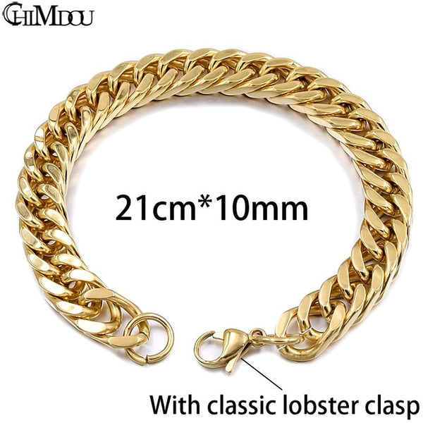 CHIMDOU Men Bracelet Silver Color / Gold Color Black Stainless Steel Bracelet & Bangle Male Accessory Hip Hop Party Rock Jewelry