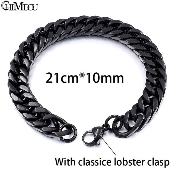 CHIMDOU Men Bracelet Silver Color / Gold Color Black Stainless Steel Bracelet & Bangle Male Accessory Hip Hop Party Rock Jewelry